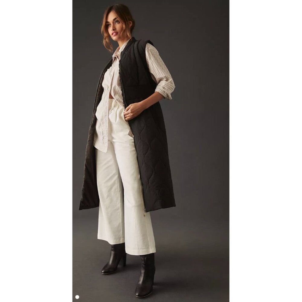 By Anthropologie Puffer Duster Vest Black womans one size
